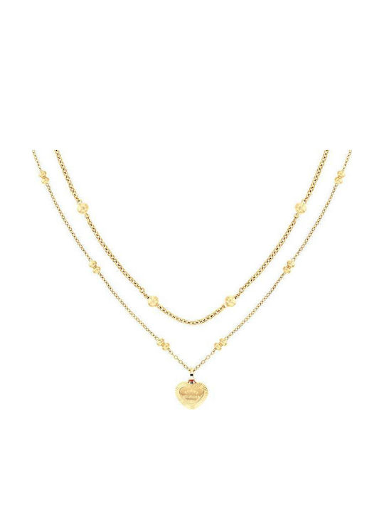 Tommy Hilfiger Double Necklace with Heart Design in Gold Plated Steel