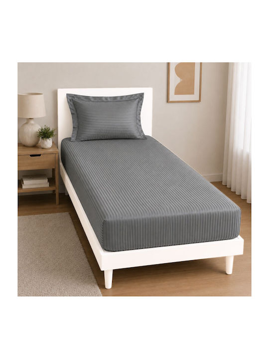 Kotonia Home Set Cearceafuri De Pat Cu 1 Față De Pernă Single Cu Hugger Din Cauciuc 100x200+20cm Gri (2 Buc)