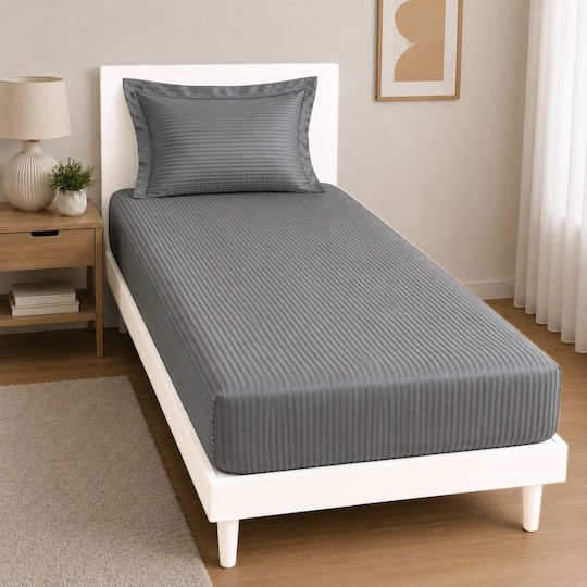 Kotonia Home Set Bettlaken mit 1 Kissenbezug Einzel mit Gummibettlaken 100x200+20cm Grau 2 Stück