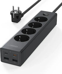Tessan Bandă de alimentare cu 4 prize, 2 USB-A, 2 USB-C, comutator și cablu de 2 m Tessan Bandă de alimentare cu 4 prize, 2 USB-A, 2 USB-C, comutator și cablu de 2 m