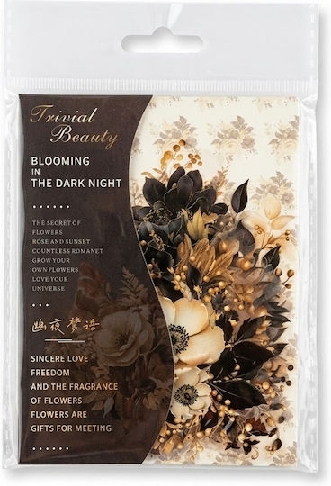 Decorative Vintage Stickers Salmon Black Flowers Set 20 Pieces