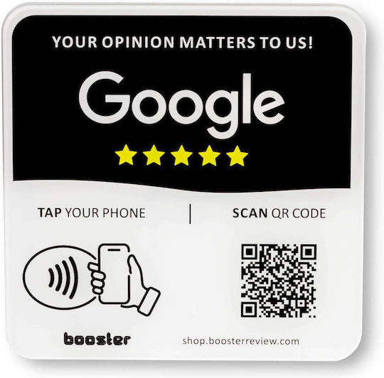 Tap Google Review Plate Tap Instant Reviews Compatible All Phones Reusable Smart Tap Nfc & Qr 12 X 12 Cm Mount Anywhere 3m Adhesive 1-pack