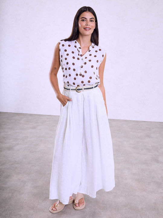 Celestino Women's Pantaloons Linen Wide Leg Loose Fit White
