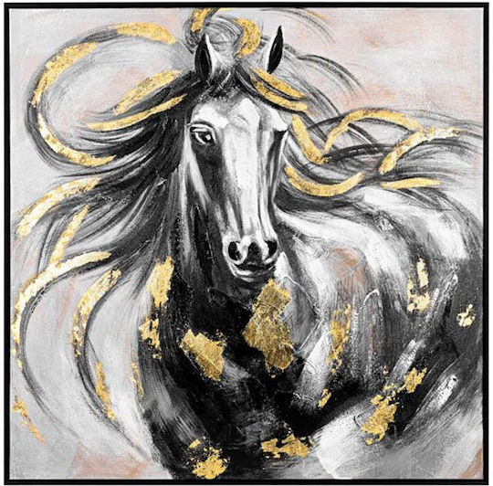 Fylliana Fl003 Segeltuch Gemälde Rahmen Pferd Schwarz-Gold 100x100cm