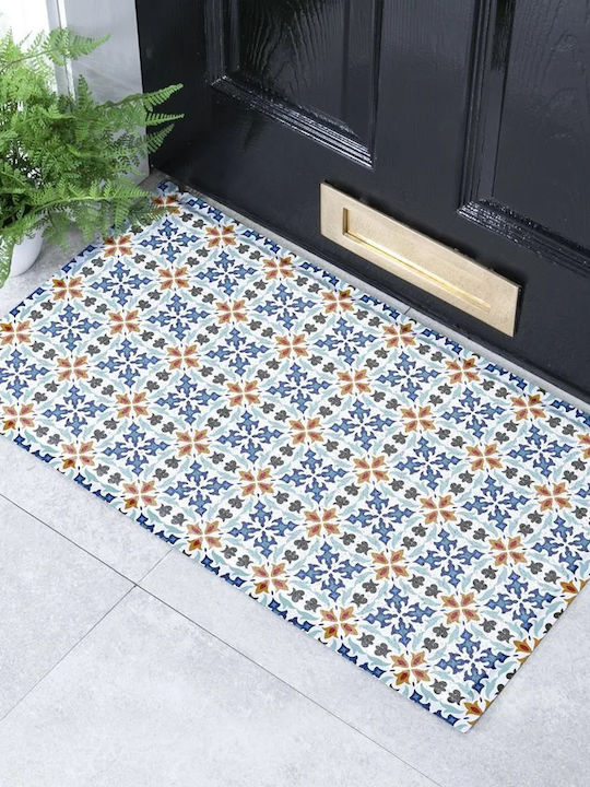 Artsy Mats Non-Slip Doormat Ortigia Tile 70x40cm DMW-WhiteAndColourTiles-7040