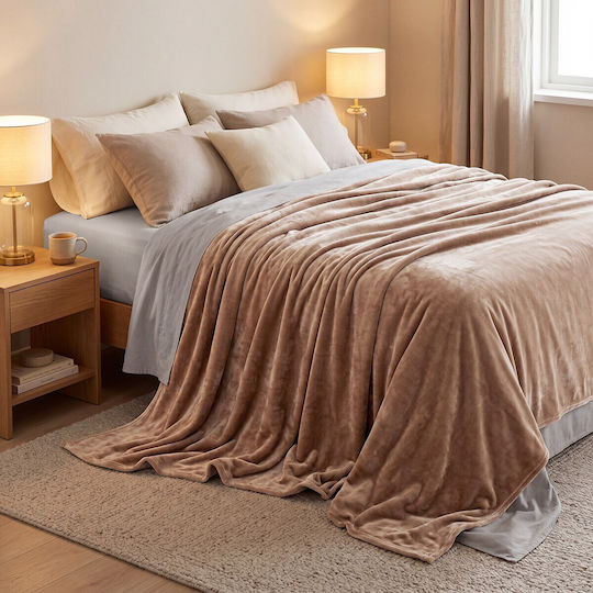 Beauty Home Velora Art 12550 Velvet Blanket Super Double 220x240cm Beige 12550KBYD-Sand