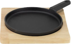 Raki Round Cast Iron Serving Pan Wooden Stand 18xø2cm