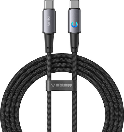 Veger LED / Braided USB 2.0 Cable USB-C male - USB-C 240W Μαύρο 1.5m CC2-ZSD