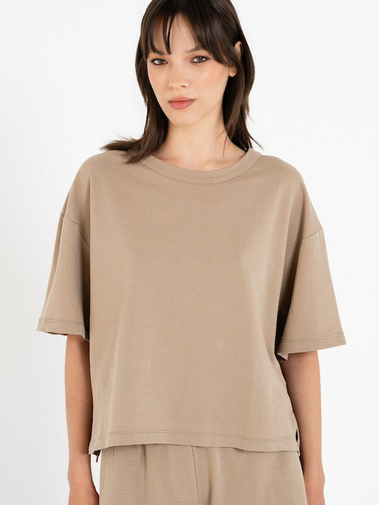 Philosophy Wear Дамска Блуза Къс Ръкав Кафява
