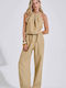 Women's Linen Pantaloons with Elastic in Loose Fit Beige