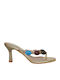 Mules With Thin Low Heel In Gold Colour