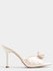 Satin Mules With Thin High Heel In Ecru Colour