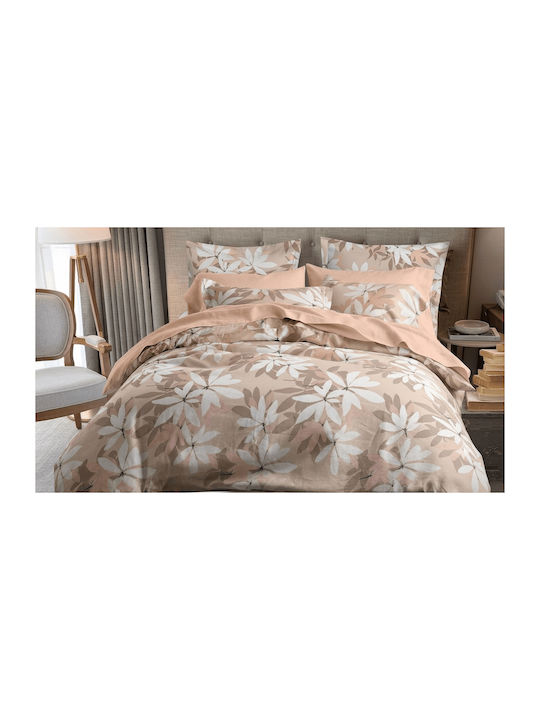 King Size Bed Sheets Set With Rubber Hugger 240x260cm Beige 4 Pieces