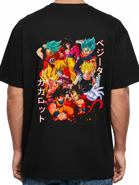 Оувърсайз Тениска Dragon Ball Аниме Илюстрация Герои Динамични Пози Pop Culture Черна