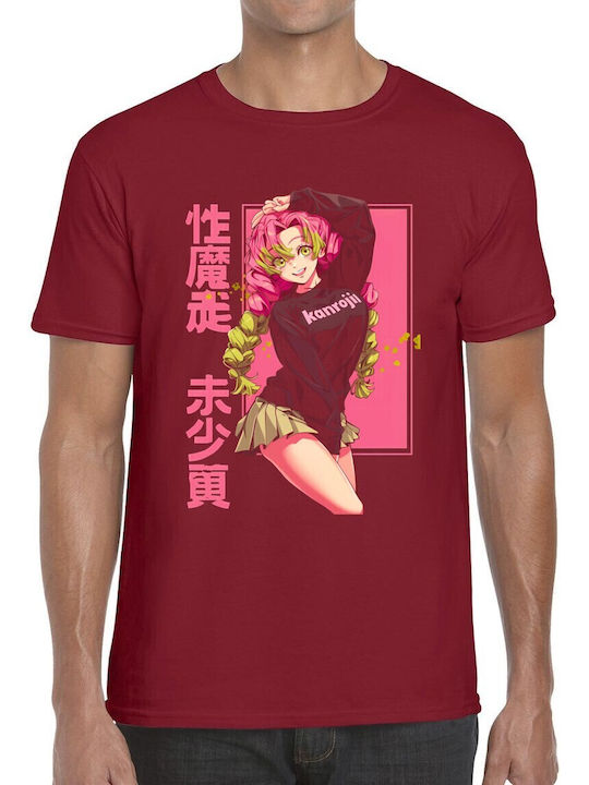 T-shirt Anime-Charakter Rosa Grüne Haare Pop Culture Kardinalrot