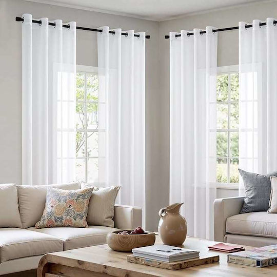Miulee Set Perdele cu Capse Albe 140x185 cm