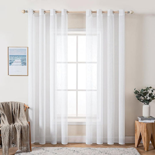 Miulee Σετ Κουρτίνες με Τρουκς Λευκές 140x300εκ.