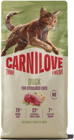 Carnilove True Fresh Dry Cat Food Grain-Free for Adult Neutered Cats with Duck Meat Pumpkin Salmon Potatoes Chicken 2kg