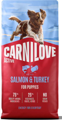 Carnilove 4kg Grain-Free Dry Dog Food for Small Breed Puppies with Salmon, Turkey, Pumpkin and Apple
