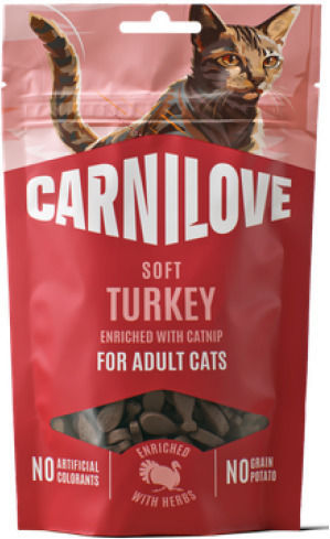 Carnilove Gustări moi cu curcan / ficat / pui / cartofi cu Catnip pentru pisici adulte 50gr