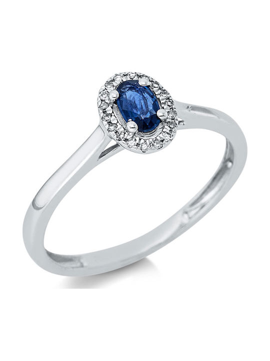 Diamond Group Single Stone Ring In 18K White Gold With Diamond