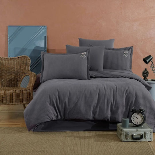 Clasy Home Cotton Duvet Cover Set 200x220cm Double With 2 Pillowcases & 1 Bed Sheet Grey