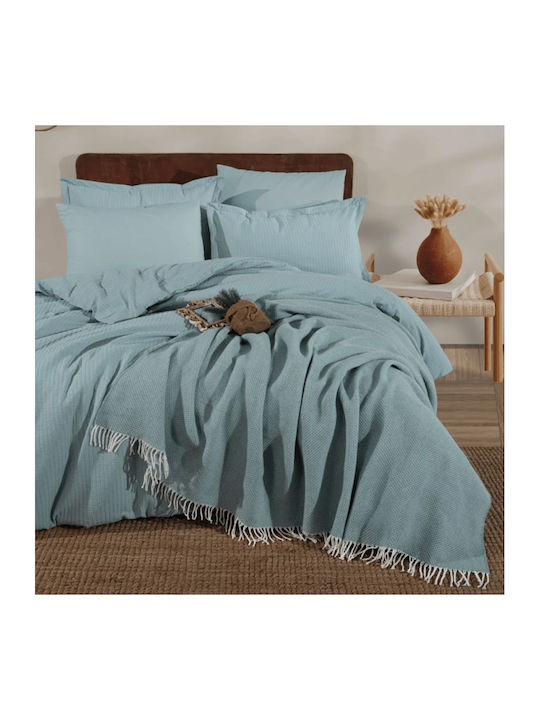 Clasy Home Set Huse Pentru Pilote 100% Bumbac 200x220cm Dublu Cu 2 Fețe De Pernă & 1 Cearșaf Albastru