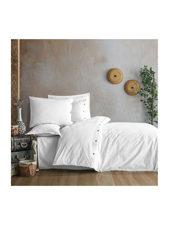 Clasy Home Set Huse Pentru Pilote 100% Bumbac 200x220cm Dublă cu 2 Fețe De Pernă & 1 Cearșaf Albă