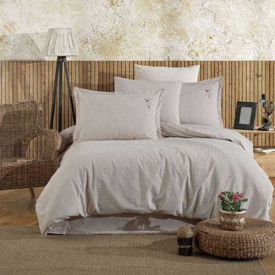 Clasy Home Σετ Παπλωματοθήκη Βαμβακερή 200x220cm Διπλή με 2 Μαξιλαροθήκες & 1 Σεντόνι Μπεζ