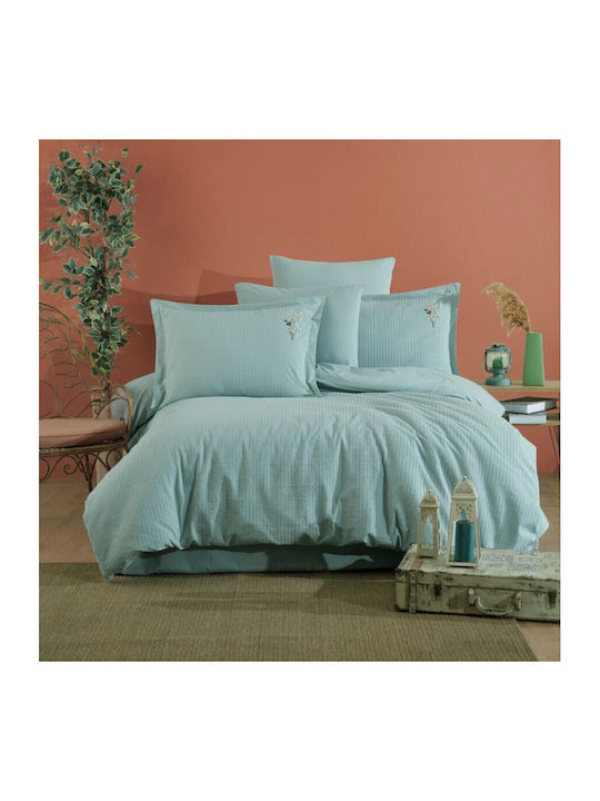 Clasy Home Set Huse Pentru Pilote 100% Bumbac 200x220cm Dublă Cu 2 Fețe De Pernă & 1 Cearșaf Verde