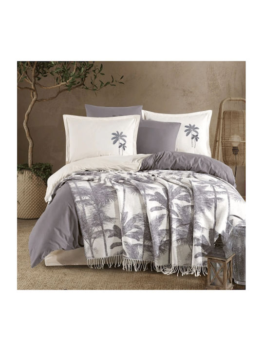 Clasy Home Set Huse Pentru Pilote 100% Bumbac 200x220cm Dublu Cu 2 Fețe De Pernă & 1 Cearșaf Gri