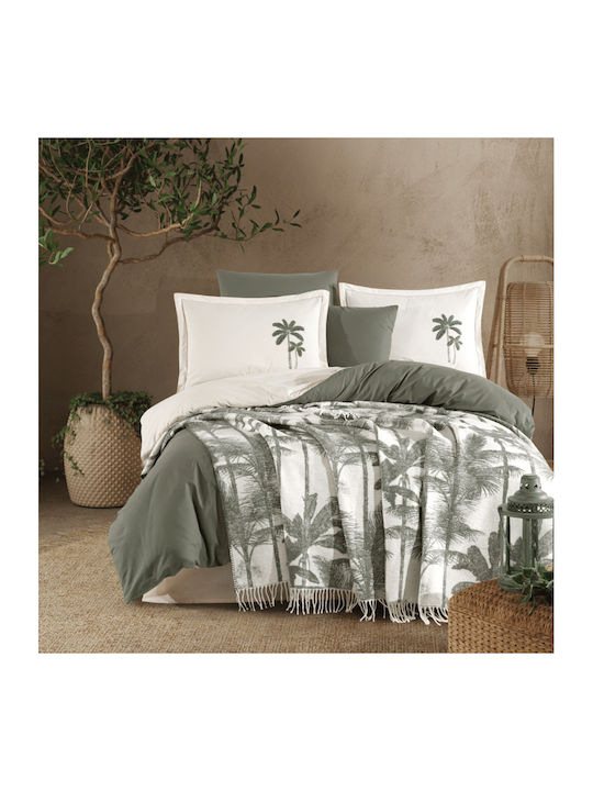 Clasy Home Set Huse Pentru Pilote 100% Bumbac 200x220cm Dublă Cu 2 Fețe De Pernă & 1 Cearșaf Verde