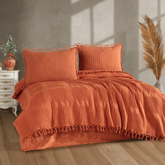 Clasy Home Σετ Παπλωματοθήκη Βαμβακερή 240x260cm Υπέρδιπλη με 2 Μαξιλαροθήκες & 1 Σεντόνι Καφέ