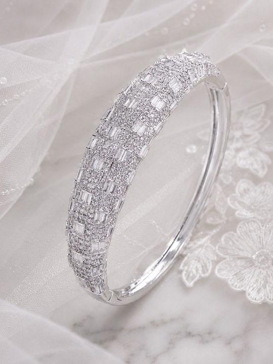Women's Gold Plated Handcuff Bracelet with Zircon
