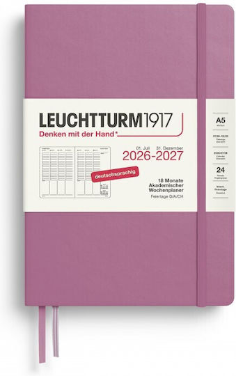 18m Week Planner Notebook 2026-2027 A5 Hardcover Dusty Rose Leuchtturm 1917 4070292003443