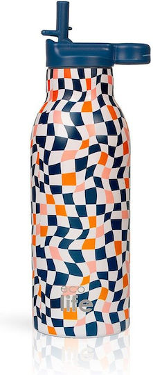 Metal Bottle Thermos Stainless Steel Aluminum BPA Free 550ml Multicolour Squares with Straw