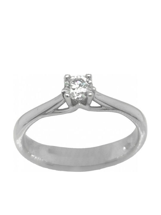 Mertzios.gr Einzelner Steine Ring aus Weißgold 18K mit Diamant