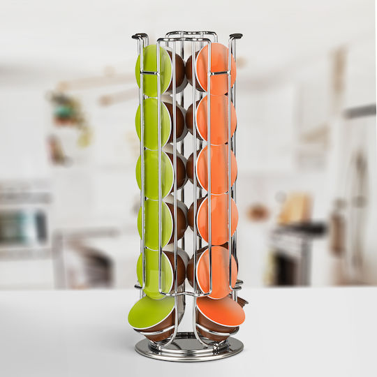 Dolce Gusto Coffee Capsule Holder 24 Capsules Rotating Metal Chrome Kitchen Organizer