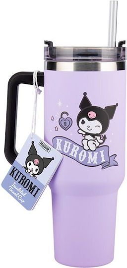 Paladone Kids Thermos Water Bottle Kuromi with Straw Purple 900ml
