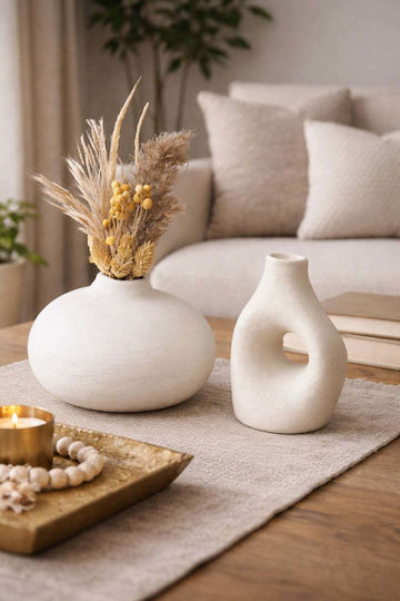 SteweHome Set Of Beige Ceramic Vases 9xH9cm 2 Pieces