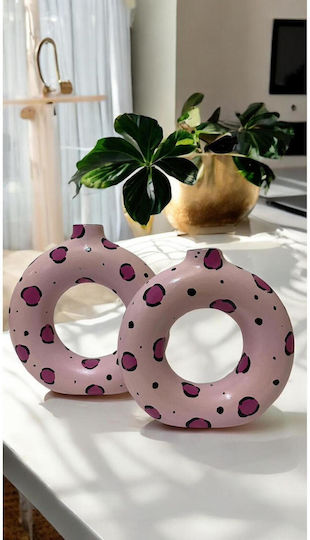 SteweHome Set Ceramic Decorative Vases Pink 17x14xH19cm 2 Pieces