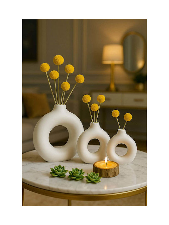 SteweHome Set of White Concrete Decorative Vases 3 Pieces