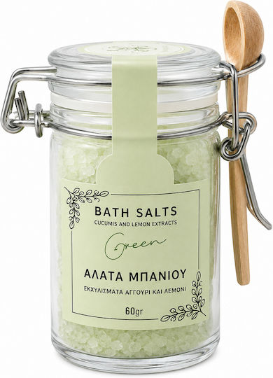 Kolectiva Bath Salts Green Cucumber & Lemon Extracts Glass Jar Wooden Spoon 60g