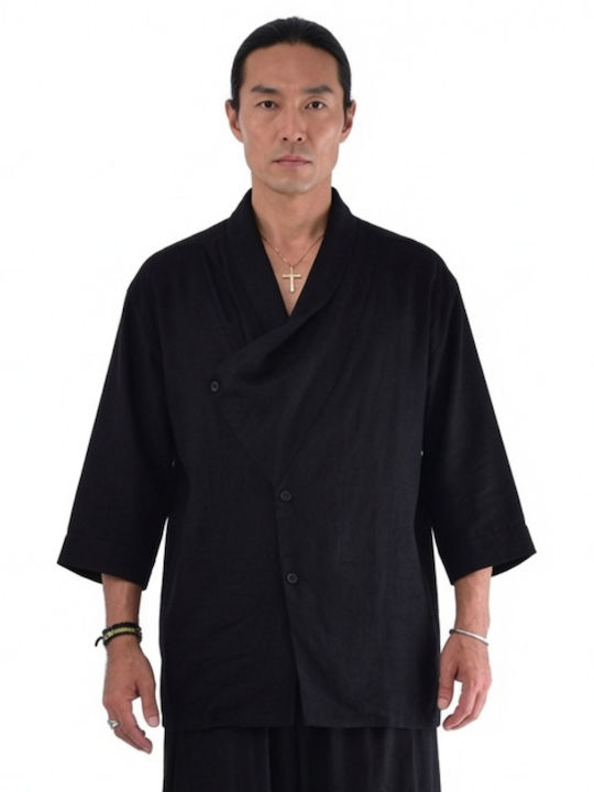 Short Sleeve Linen Shirt Black