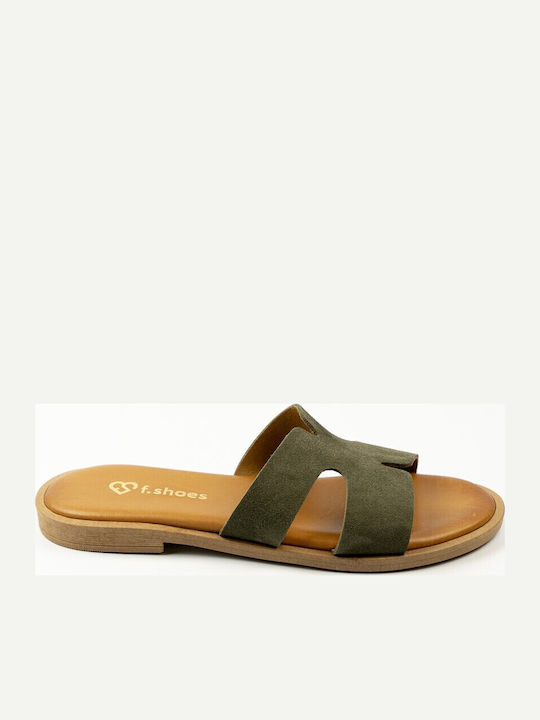 Leder Flache Damen Sandalen Khaki