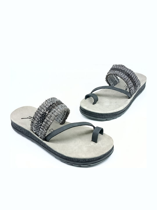 Leather Women's Flat Sandals Black