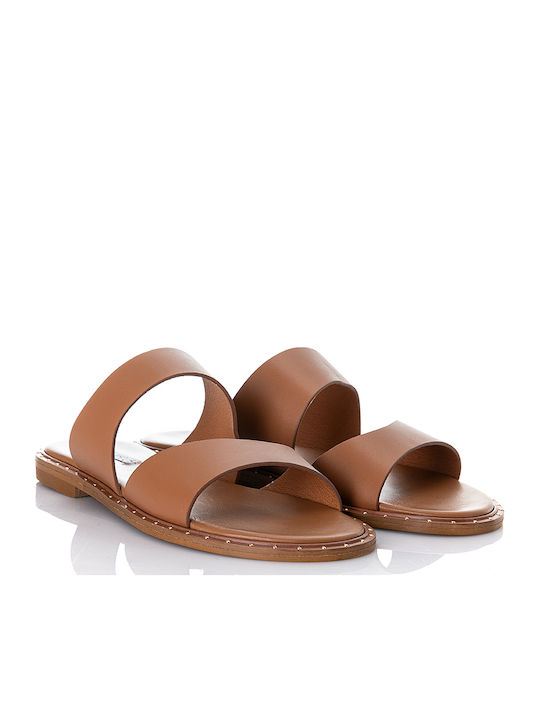 Leather Women's Flat Sandals Tabac Brown