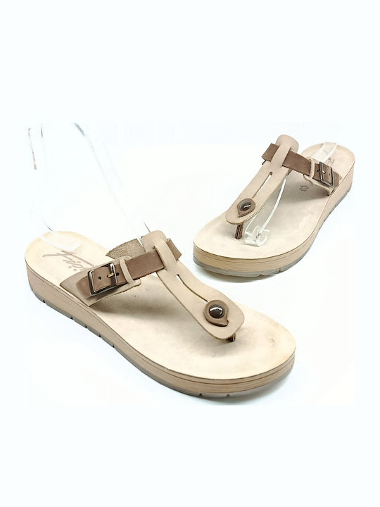 Leder Flache Sandalen Für Damen Beigen