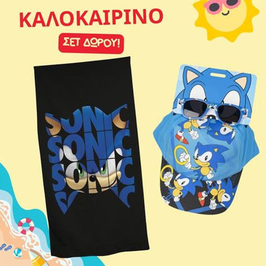 Kinder-Strandtuch Geschenkset Kinderhut Sonnenbrille Sonic + Kinder-Strandtuch Sonic 70x140cm S00011