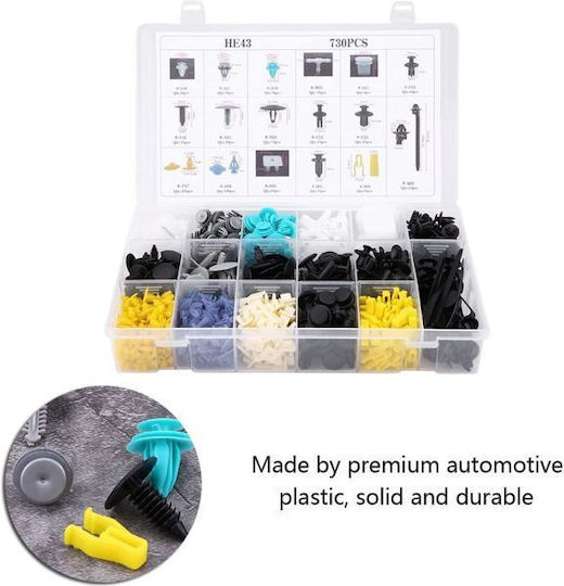 Set of 730 Car Plastic Retaining Clips Organizer Box Ez0903